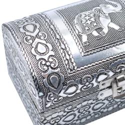 Jewellery trunk box, recycled aluminium elephant design, 13x9x7cm