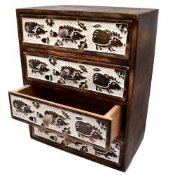 4 drawer mini chest of drawers, mango wood hedgehog design 25x16x31cm