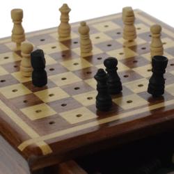 Travel wooden chess set sheesham wood pieces in pullout drawer 15x15x4.5