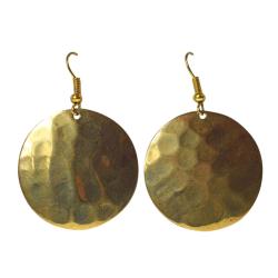 Hammered brass earrings round, gold colour