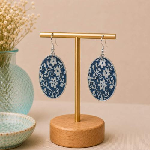 Brass Earrings Embossed Floral Design
