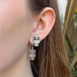 Ear studs, silver colour, Owl