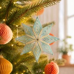 Hanging Christmas Decoration Light Blue Paper Star
