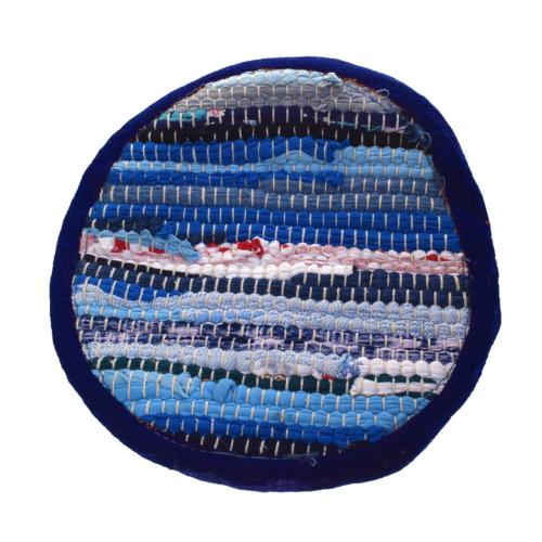 Place mat or trivet/pan stand round recycled cotton & polyester handmade blue 20cm