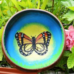 Coconut bowl, painted butterfly