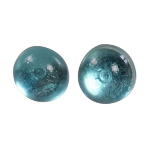 Ear studs, glass ‘Dichroic Moon’ round aqua blue 1cm diameter