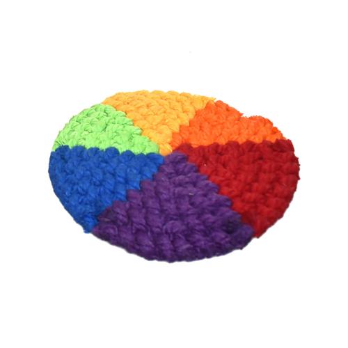 Coaster crocheted cotton, rainbow colours 10.5cm diameter