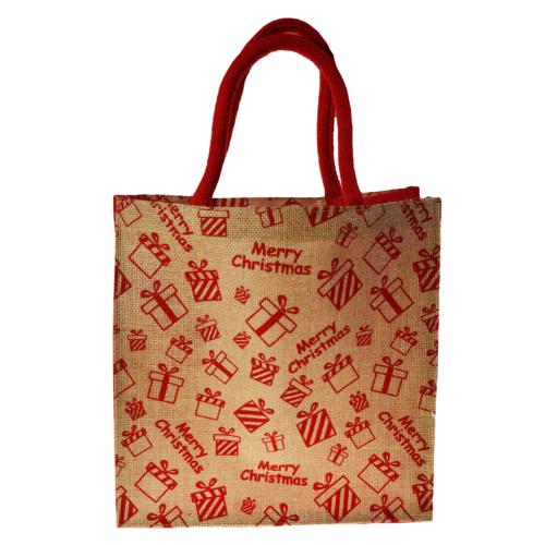 Jute shopper or Christmas gift bag, parcels design, 30x30cm
