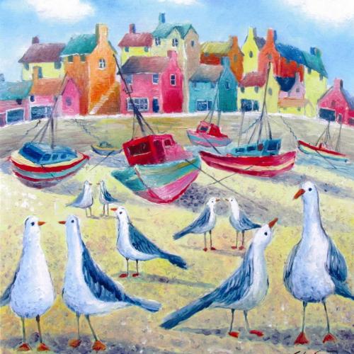 Greetings card "Seagull Party" 16x16cm