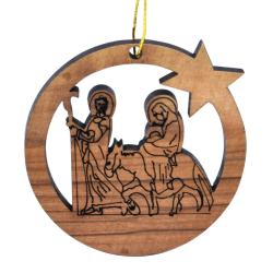 Hanging Christmas decoration, olive wood, Mary and Joseph 5.5cm diameter