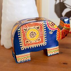 Leather money box elephant blue