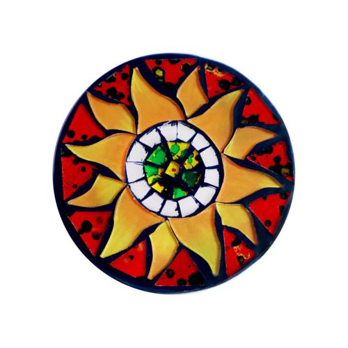 Set of 4 coasters glass mosaic, sun design 9cm diameter