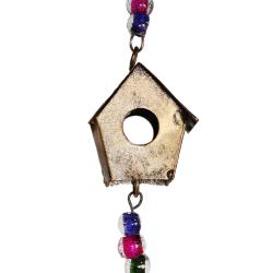 Hanging windchime bird and miniature birdhouse recycled brass