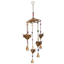 Hanging windchime 5 x 3D birds recycled brass indoor/outdoor