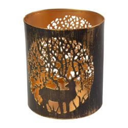 Metal Die Cut Candle Holder, Stag in woodland, 13cm height