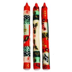 3 long hand painted Christmas dinner candles in a gift box