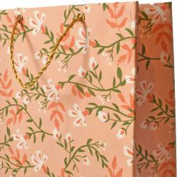 Gift Bag Handmade Paper Floral Design on Pink 18 x 23 x 9cm