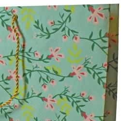 Gift Bag Handmade Paper Floral Design on Light Blue 38 x 28 x 10cm