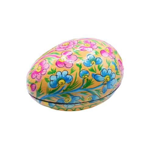Egg Shaped Trinket Box Pink Flowers Papier Mâché 9cm