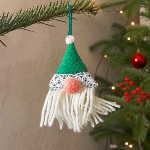 Hanging Decoration Handcrafted Felt Santa Gnome Green Hat