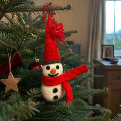 Hanging Decoration Handcrafted Felt Snowman + Scarf 7 x 12cm