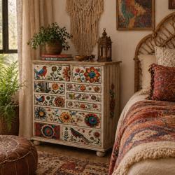 10 Drawer Chest Hand Painted Wood Storage Cabinet 74x32x90cm