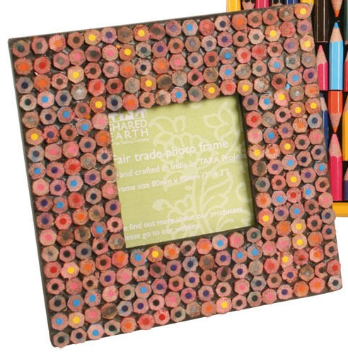 Photo frame, recycled pencil crayons, 3x3" photo