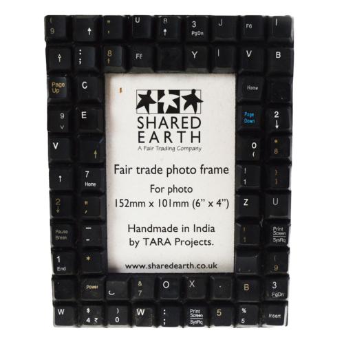 Photo picture frame with recycled computer keyboard tile decoration 4x6 inch photo