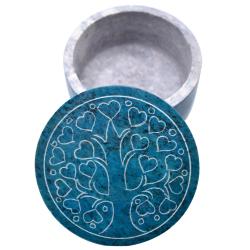 Trinket box, palewa stone, tree and hearts blue 6.5 x 3.5cm