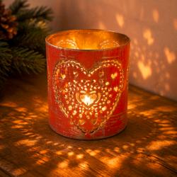 Tealight Holder Metal Red Hearts 6 x 6cm
