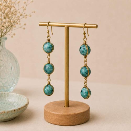 Earrings triple drop blue dalmatian