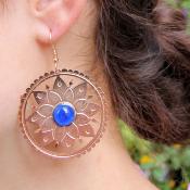 Earrings, rose gold coloured mandala, bead in centre