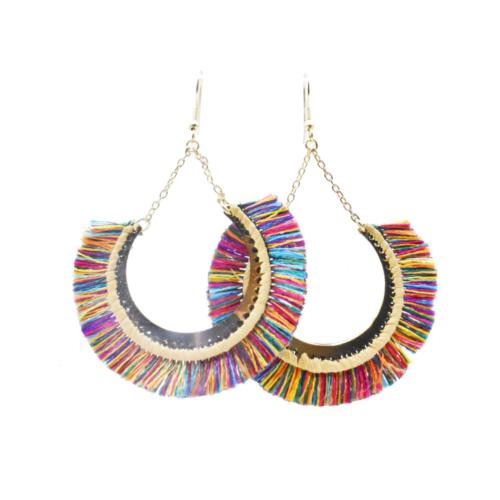 Earrings Multicoloured Tassel on Circle