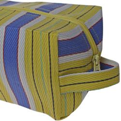 Toiletries/wash bag recycled plastic cement bags, purple yellow stripes 22x12x11cm