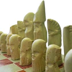Luxury African stone handmade chess set beige/pink Fair Trade square board 30cm