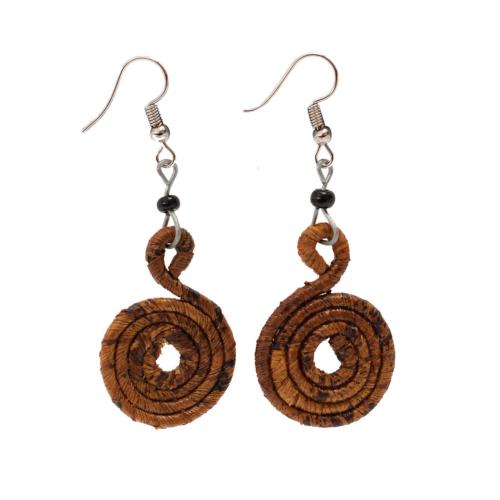 Earrings banana leaf coiled circle brown