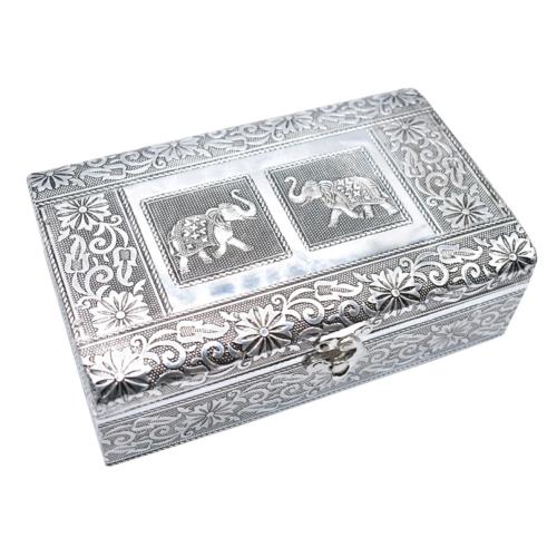 Jewellery/trinket box, recycled aluminium elephant design, 20x7x13cm