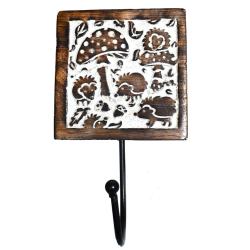 Wall hook, Mango wood with mushroom/hedgehog design 10(L) x 19(H) x 2cms(W)