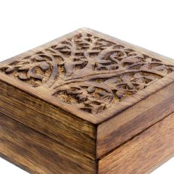 Trinket box, eco mango wood, tree design 10x10x6cm