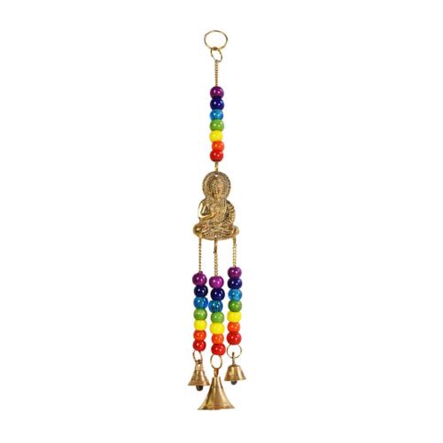 Hanging windchime with Chakra Beads, Buddha, recycled brass 6 x 28cm