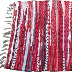 Rag rug, recycled material, red 50x90cm