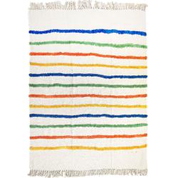 Throw/bedspread, recycled cotton, rainbow coloured tufted stripes