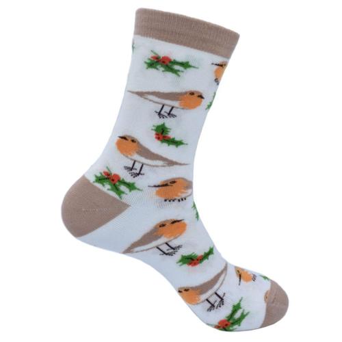 Bamboo Socks Christmas Robins Shoe Size UK 3-7 Womens