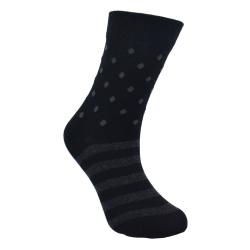 Socks Recycled Cotton / Polyester Stripes + Dots Black Grey Shoe Size UK 3-7 Womens