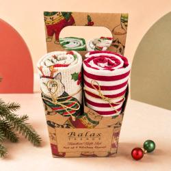 4 Christmas Tea Towels In Carrier Box Recycled Cotton
