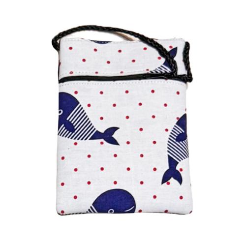 Shoulder Purse / Bag Cotton Whales 12 x 17cm