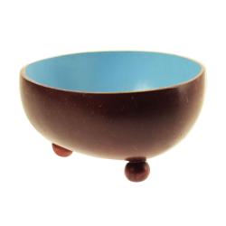 Coconut t-lite holder or small decorative bowl, blue inner