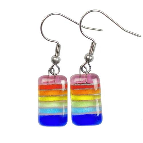Earrings Recycled Glass Rectangle Rainbow 0.8 x 1.5cm