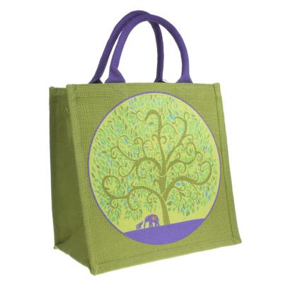 Jute bag, tree of life with elephants