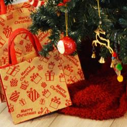 Jute Christmas gift bag, parcels design, 20x20cm